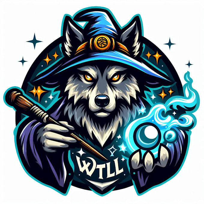 do wolf wizard spell, magic, animal, magician mascot logo for you