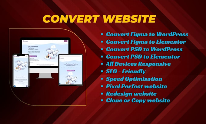 convert figma or PSD to wordpress and redesign in elementor