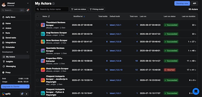 develop actor or scraper in apify and integrate in apps