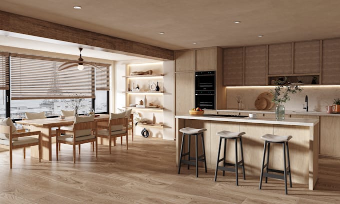 create interior design and realistic 3d rendering