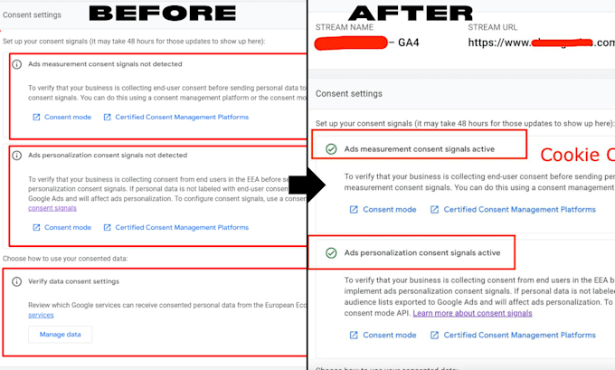 setup, verify google consent mode v2 cookie consent banner via gtm