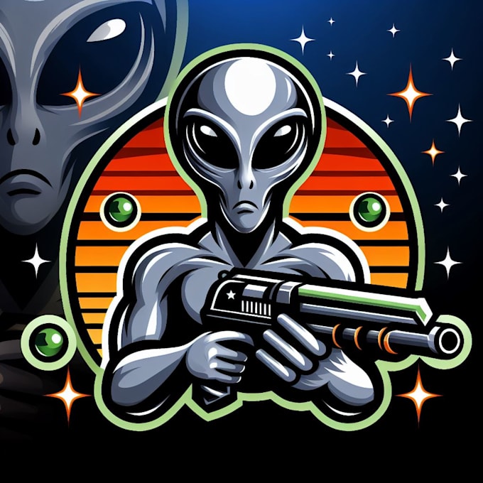 do alien shooter style awesome mascot logo design