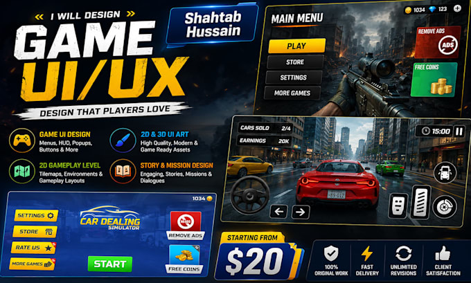 design stunning 2d level and game UI for mobile and pc games