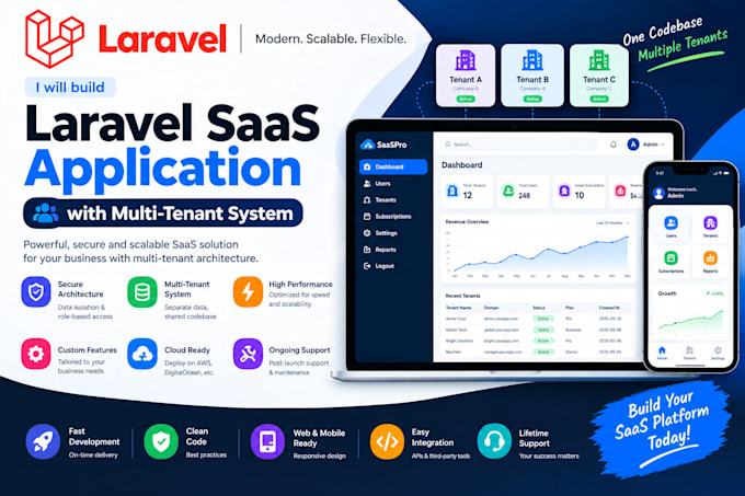 build laravel saas application with multi tenant system