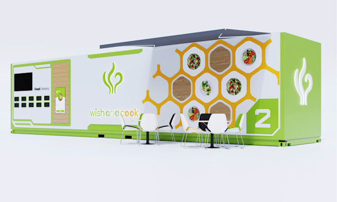 create a container cafe with rendering