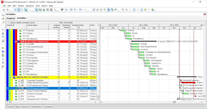 primavera p6 senior construction scheduler cpm project schedule gantt chart