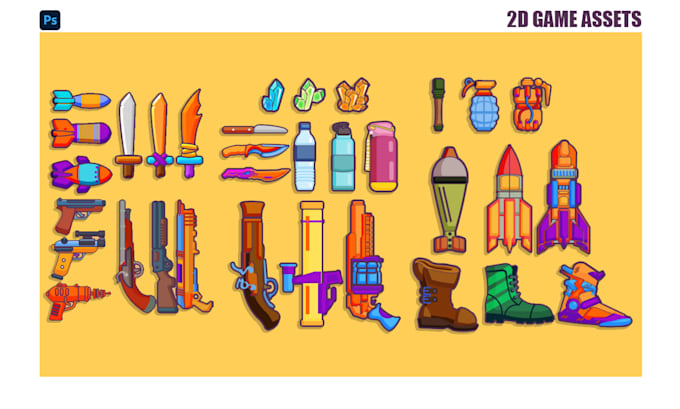 create 2d game assets and UI elements in cartoon style