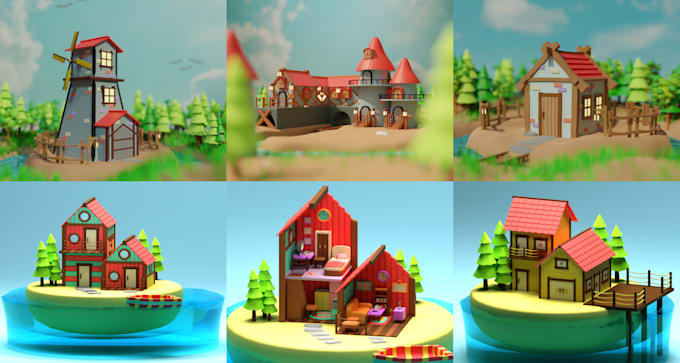 create 3d low poly models, game props and buildings