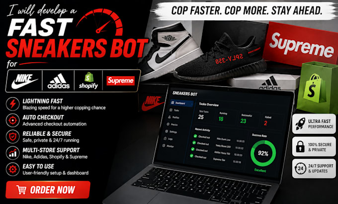 develop a fast sneakers bot for nike, adidas, shopify, and supreme