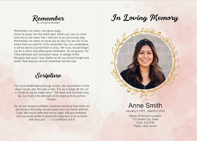 design funeral,obituary and memorial flyers and program