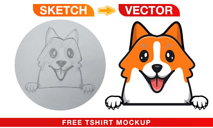 convert sketch to vector illustration by manual vector tracing of image and logo