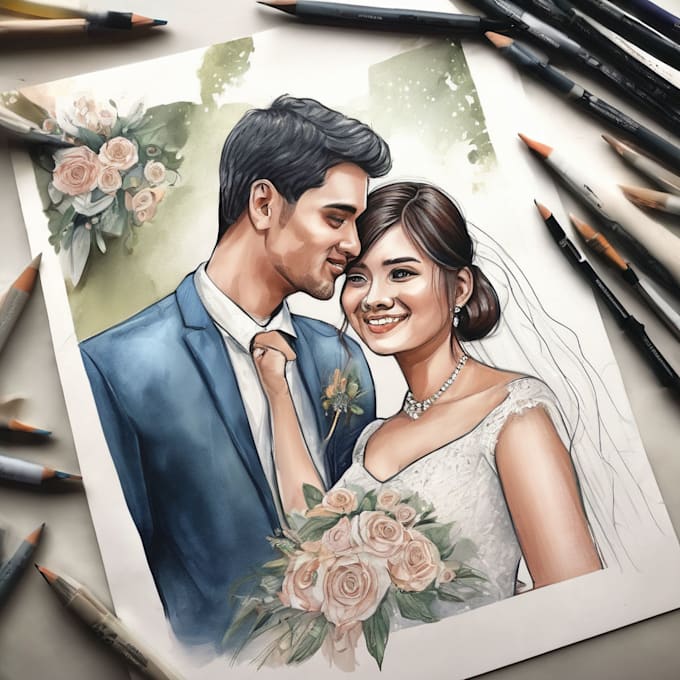 draw couple portrait for wedding illustration