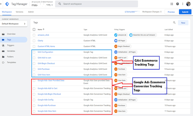 setup google analytics 4, ga4 ecommerce tracking, ads conversion tracking, gtm