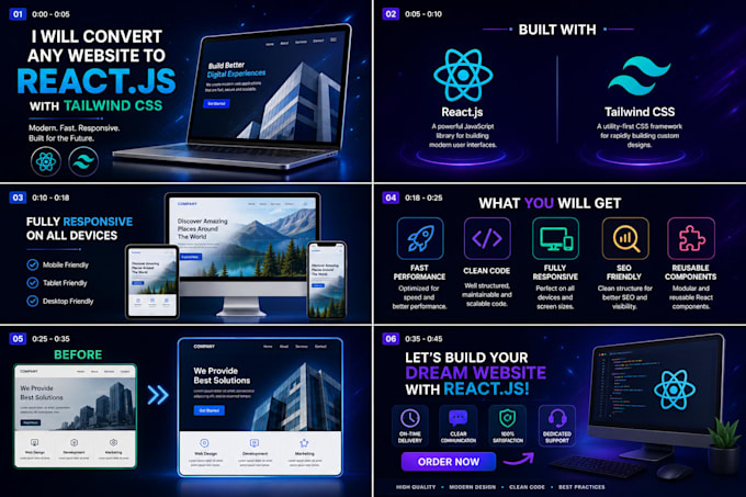 convert any website to react js and tailwind CSS