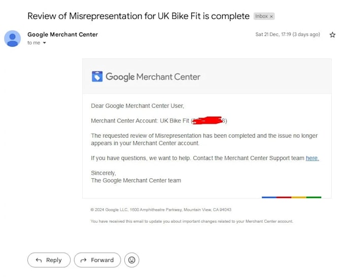 fix google merchant center suspension, misrepresentation, policy violation
