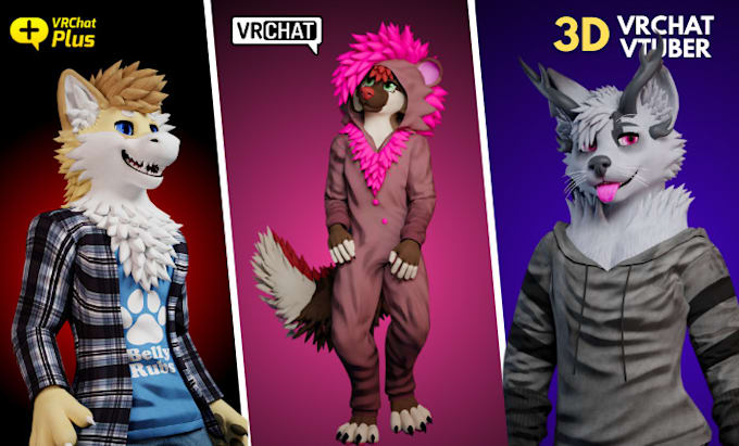 make custom vrchat avatar, vrc avatar, furry, vtuber, 3d model, vseeface, nsfw
