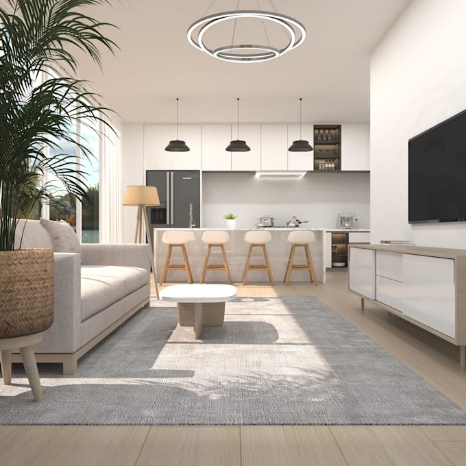 Create 3d modern kitchen interior design and realistic 3d rendering by ...