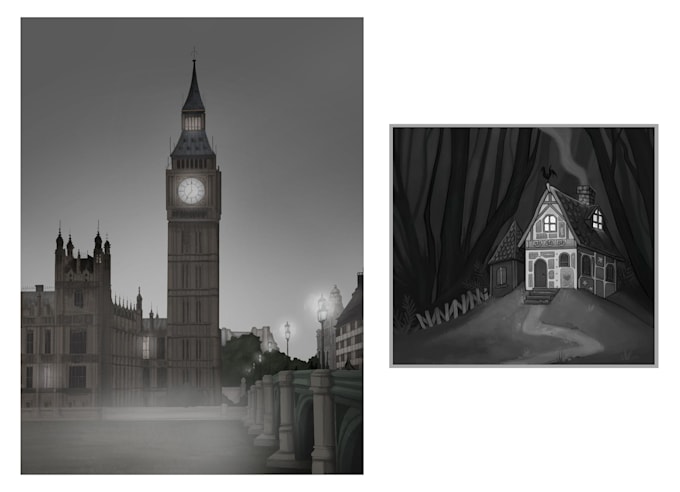 architectural or natural landscape digital by hand