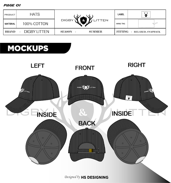 do mockups and tech pack of hats and caps in just 2 hours