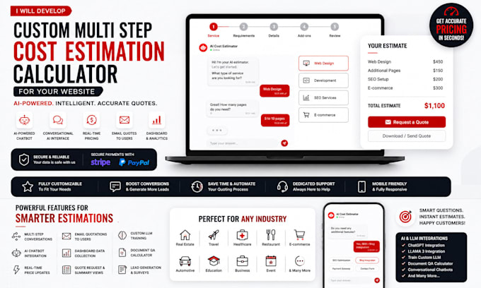 develop a custom multi step cost estimation calculator for your website