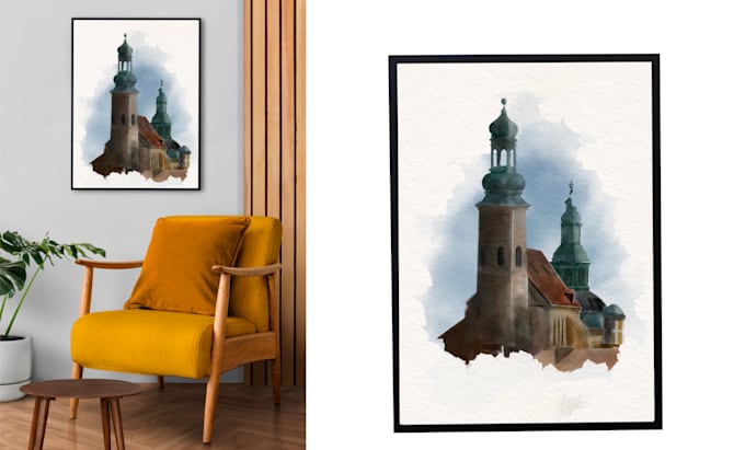 hand draw watercolor portrait of your home from your image