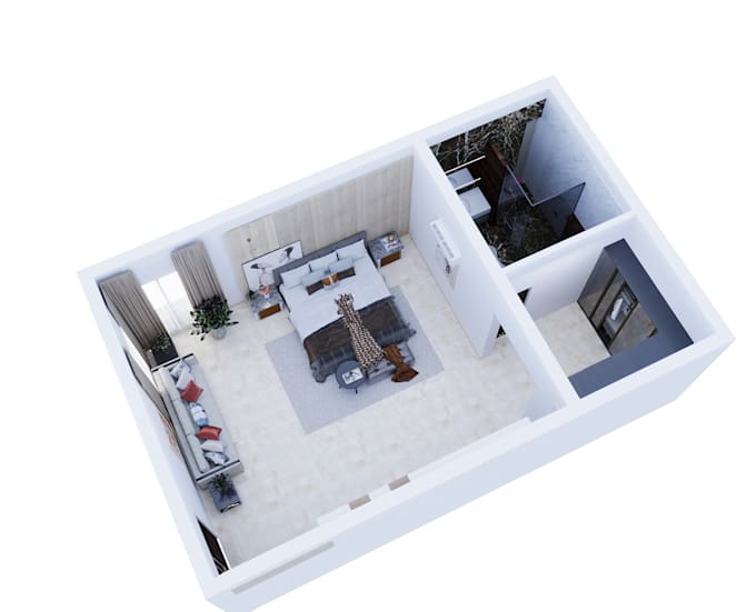 do architecture interior design with furniture and 3d render