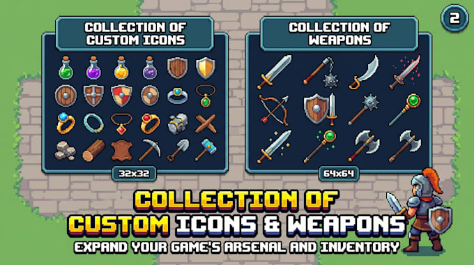 create custom pixel art icon, emote, weapon for your game assets