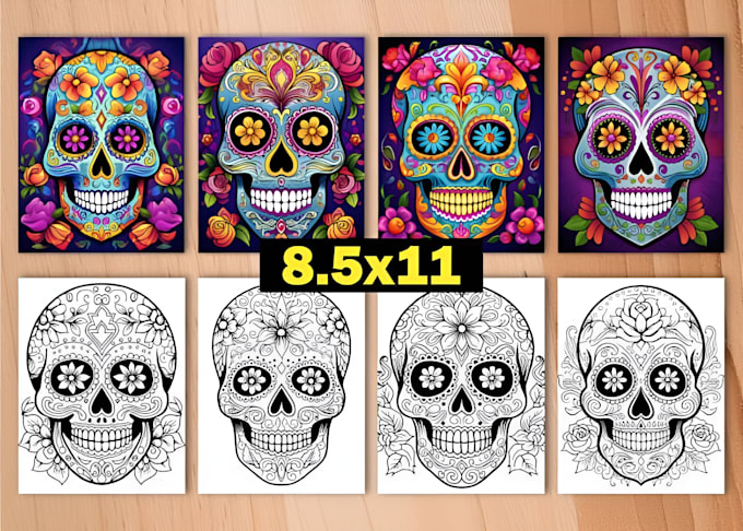 create sugar skull adults coloring pages for kdp