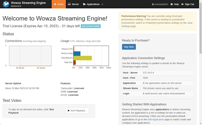 setup live streaming with wowza