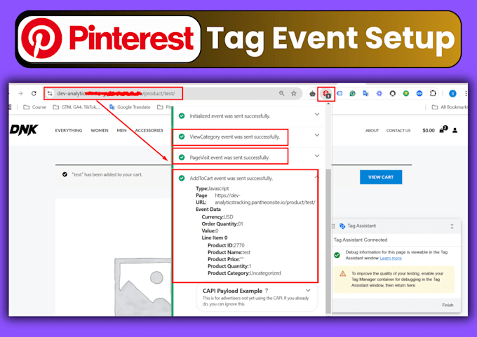 setup pinterest tag, conversion api fix event quality score issue