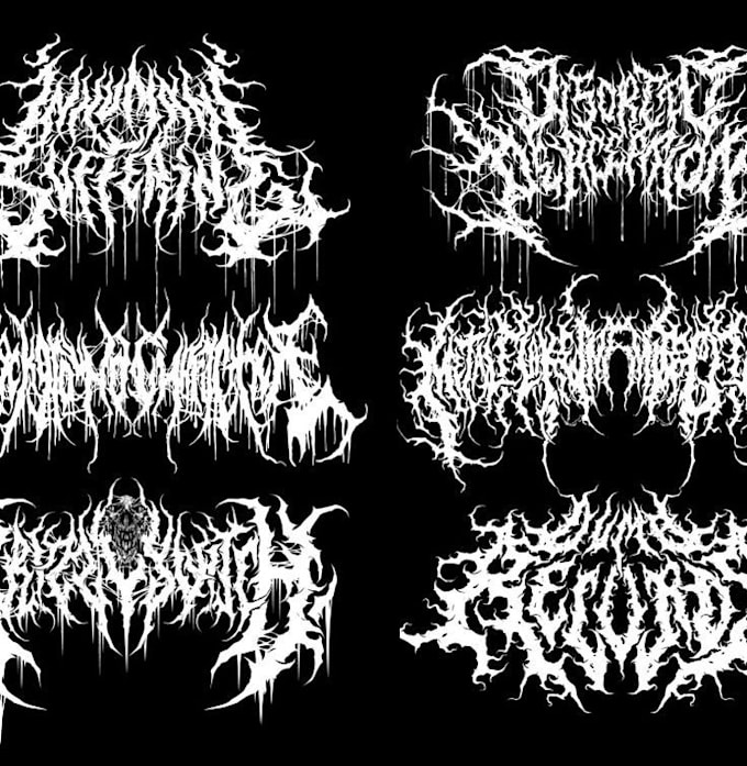 design death metal logo, slamming,gore grind,black metal