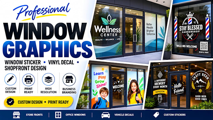 design any shopfront vinyl decal window sticker , window graphics