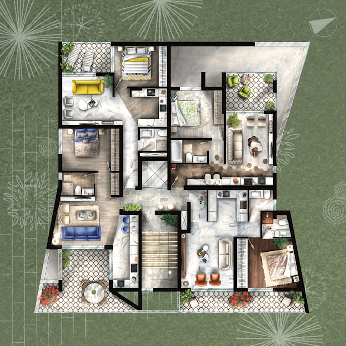 draw landscape sketch design, site plan, map illustration