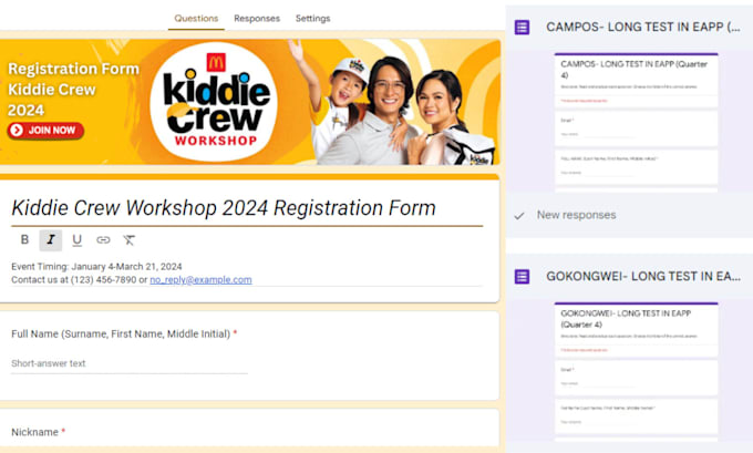 create google form for quiz or survey