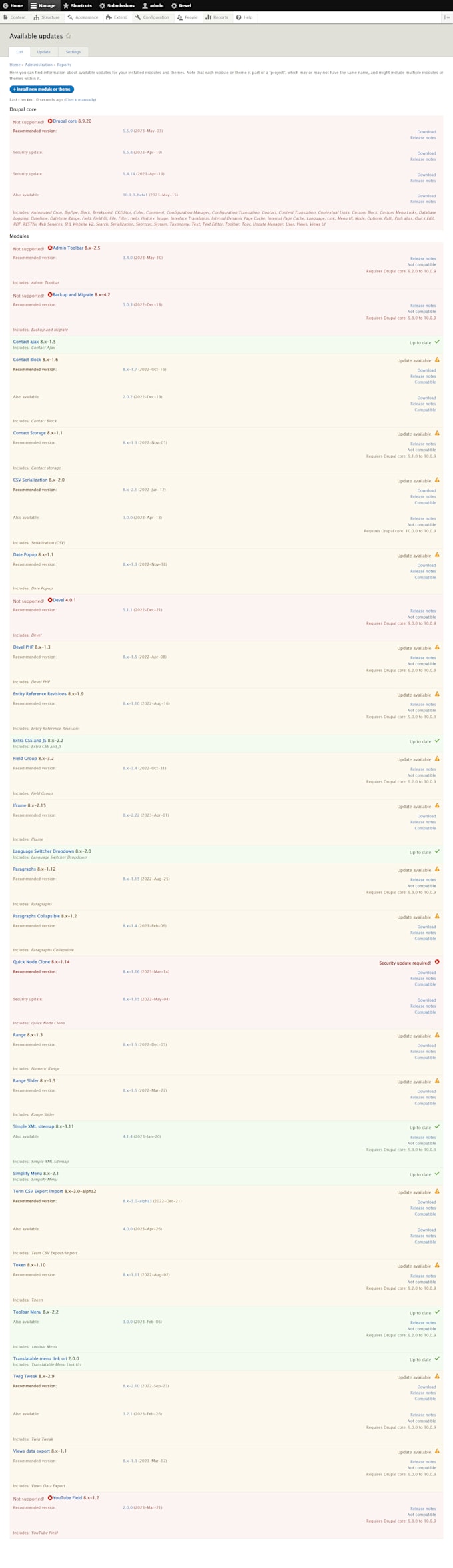manage your drupal core, modules, and themes security updates
