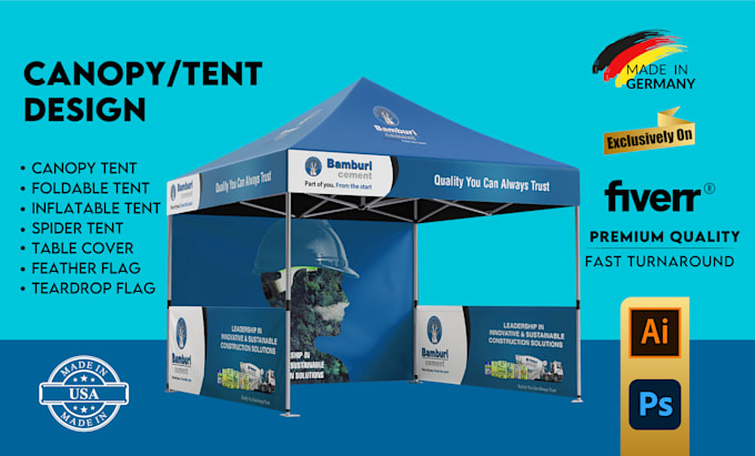 design trade show booth, banner, backdrop, canopy tent