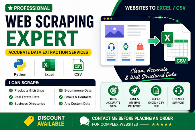 do python web scraping, data extraction and deliver clean data in excel or CSV