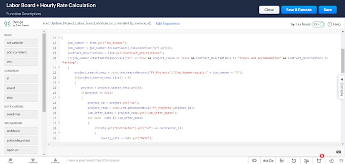 write deluge code and create workflows for zoho CRM