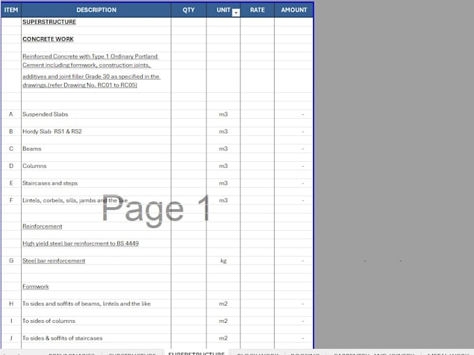 prepare material takeoffs and boq for all trades