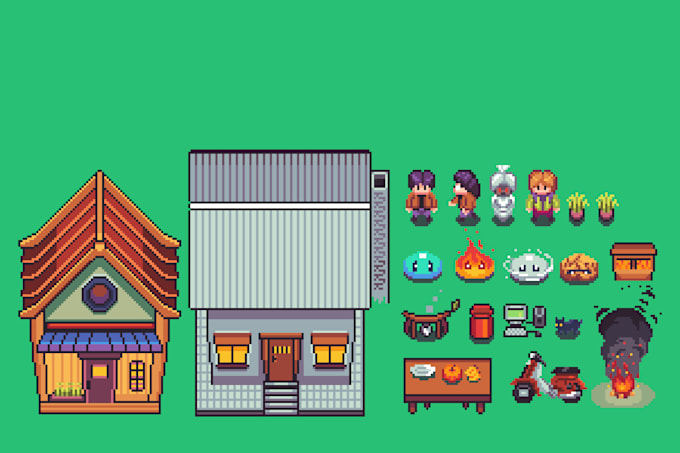 Draw house, building, and aset game in pixel art by Elzadewi19 | Fiverr