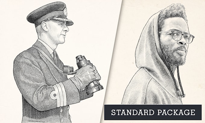draw wsj stipple style hedcut engraving portrait illustration
