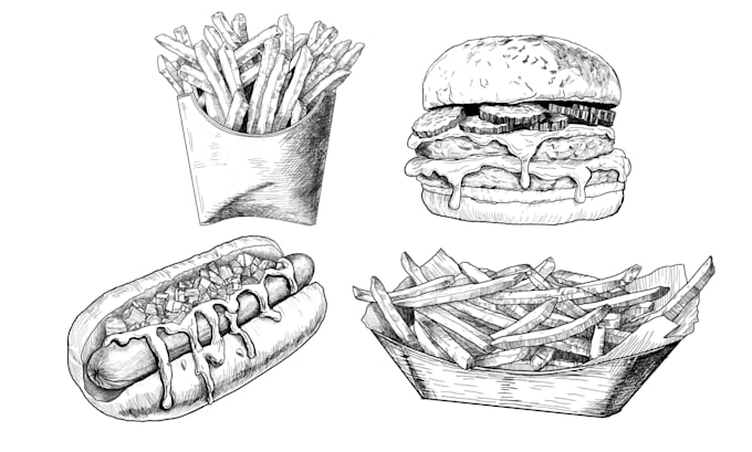 draw food, drinks, recipe illustrations