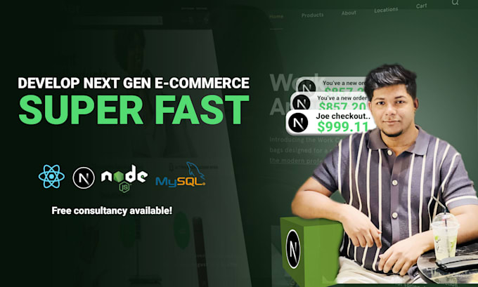 build websites and ecommerce using react js, next js node js