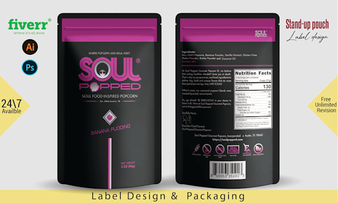 design pouch label, mailer box, pouch design, supplement labels with 3d