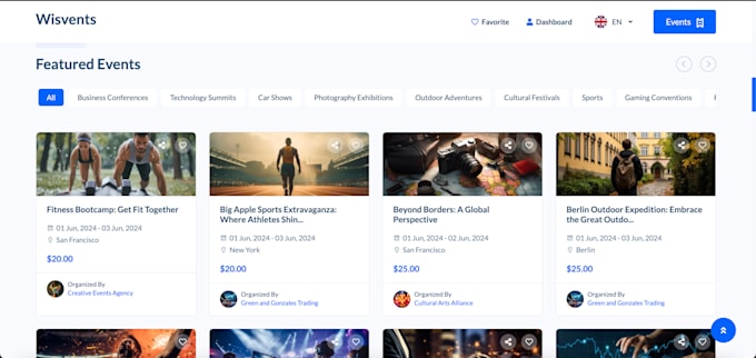 build an event booking website with organizers management