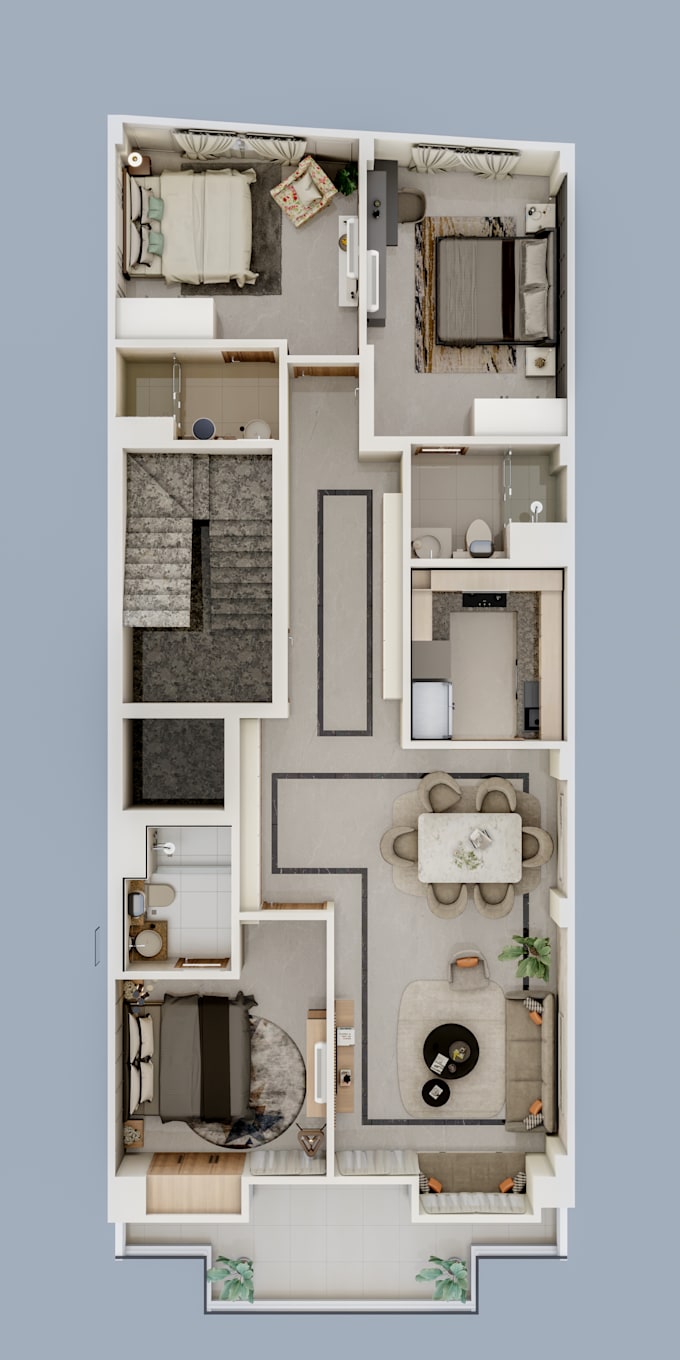 convert a 2d floor plan to 3d floor plan with fast delivery