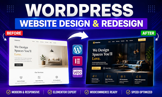 design, redesign responsive wordpress website with elementor
