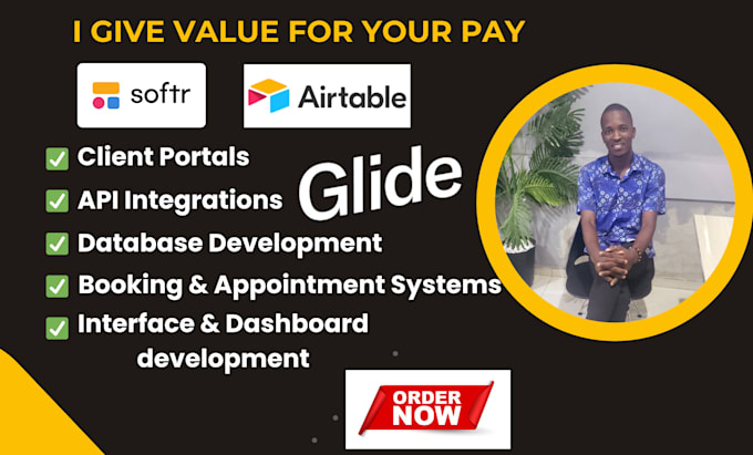 build your softr airtable glide adalo database website design client portal