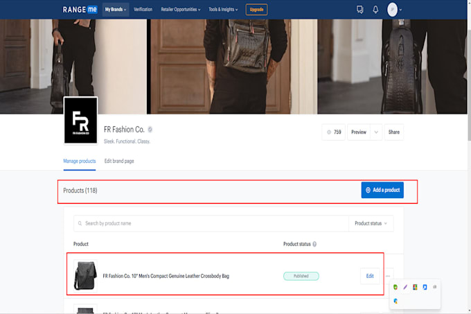 upload your products and optimize profile on rangeme