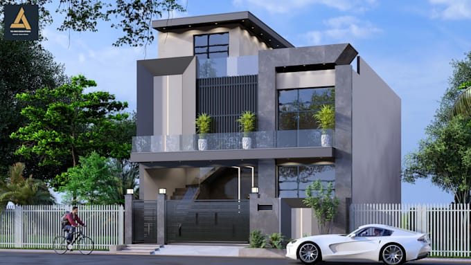 design house exterior elevation and facade with 3d render